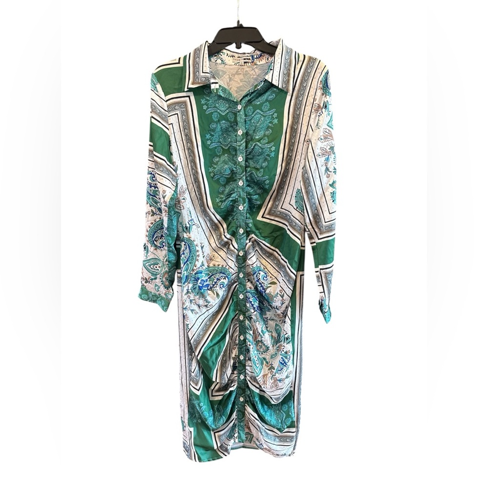 Fashion Nova Green Paisley Shirt Dress